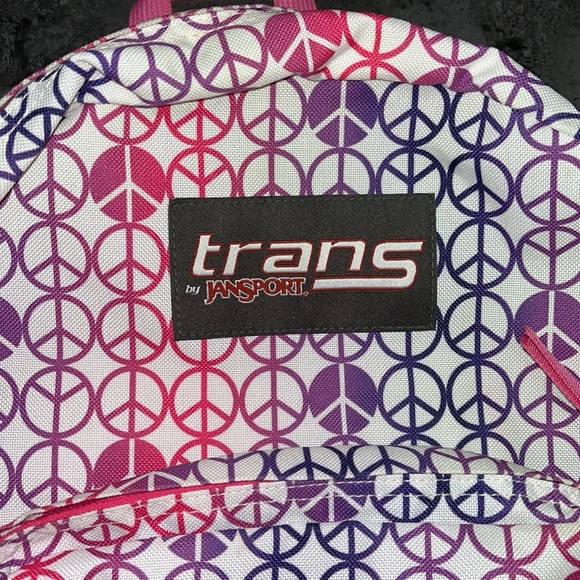 TRANS BY JANSPORT GIRLS PINK PURPLE PEACE SIGN BACKPACK - Picture 3 of 7